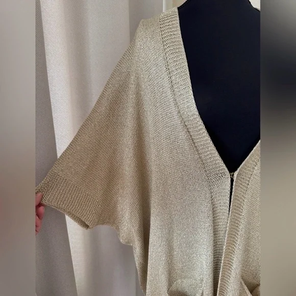 Lilly Pulitzer Gold Metallic Open Cardigan Pockets Lightweight Size M - Picture 3 of 10